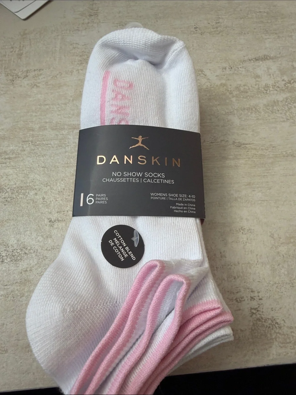 Danskin No-Show Athletic Socks in White, Pink, grey colors with trim